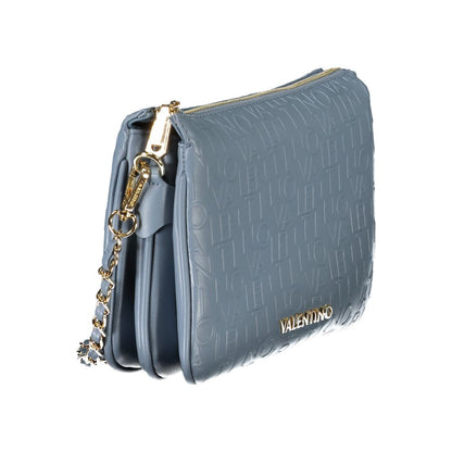Mario Valentino Light Blue Polyethylene Women Handbag with removable straps and multiple compartments, side view.