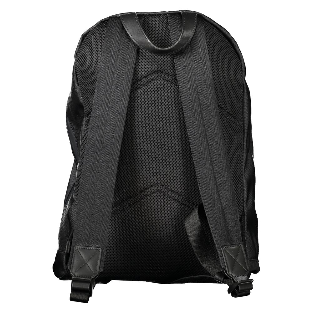 Back view of Calvin Klein Black Polyester Men Backpack showing adjustable shoulder straps and water-repellent finish.