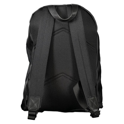 Back view of Calvin Klein Black Polyester Men Backpack showing adjustable shoulder straps and water-repellent finish.