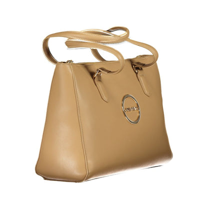Mario Valentino Beige Polyethylene Women Handbag with logo and twin handles.