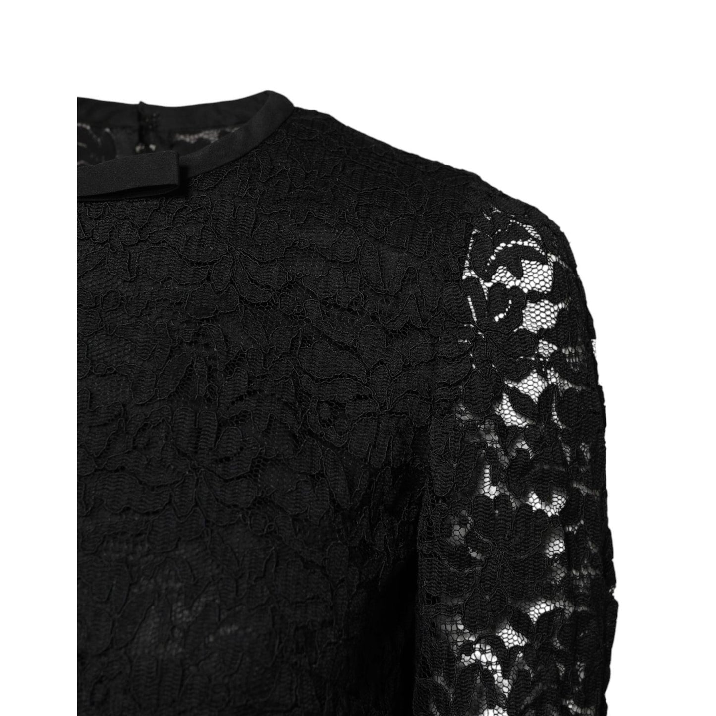 Dolce & Gabbana Black Lace STAFF Crew Neck Long Sleeves Top
