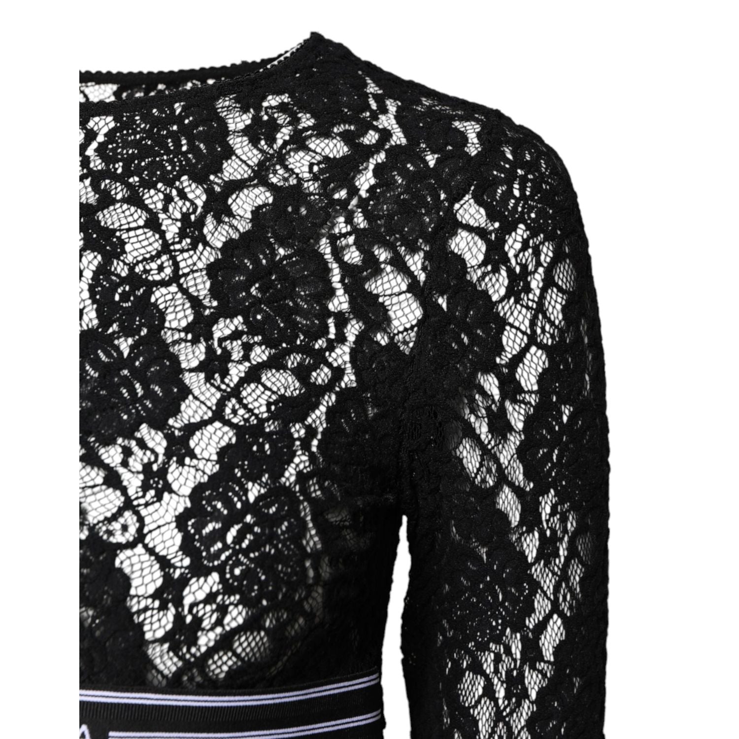 Dolce & Gabbana Black Floral Lace Long Sleeves Pullover Top