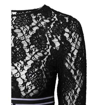 Dolce & Gabbana Black Floral Lace Long Sleeves Pullover Top