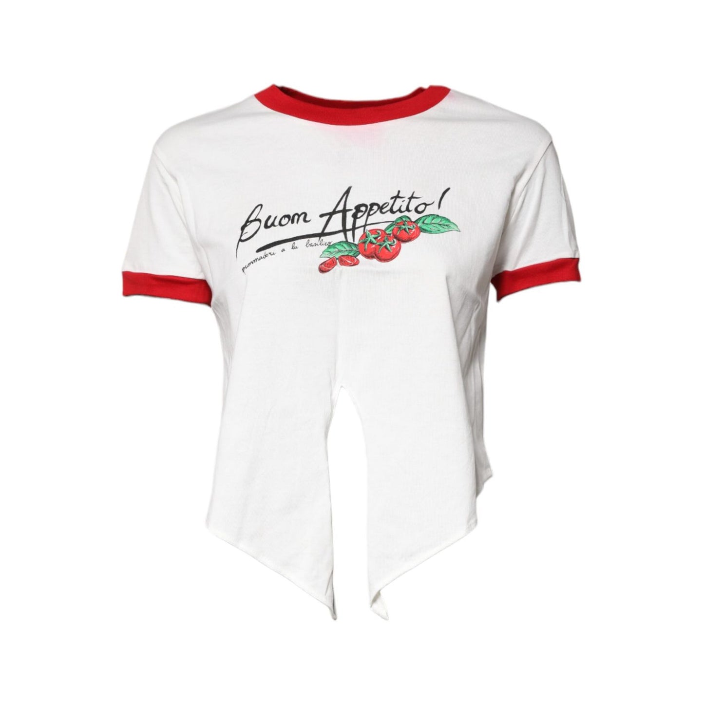 Dolce & Gabbana White Printed Round Neck Cropped Top T-shirt