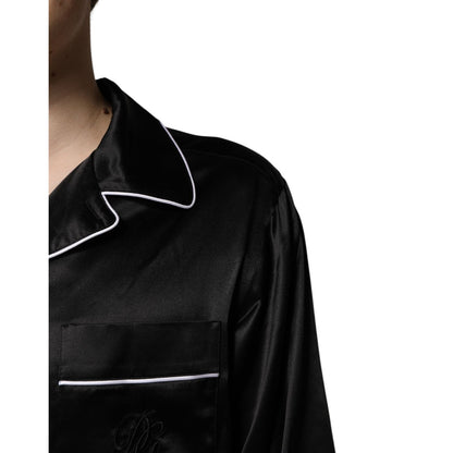 Dolce & Gabbana Black Silk Shirt Pants Pajama Set Sleepwear