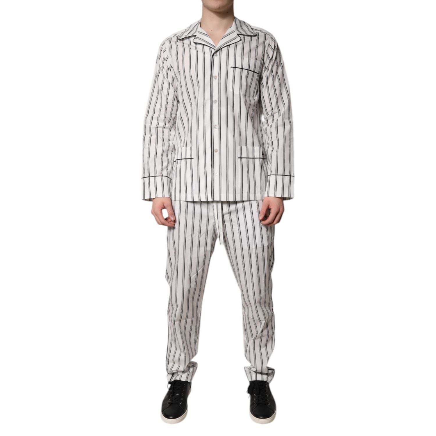 Dolce & Gabbana White Black Stripes Cotton Men Pajama Set Sleepwear