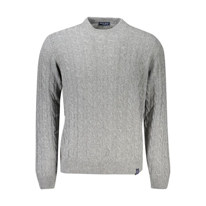 North Sails Gray Wool Men Sweater with cashmere blend, crew neck, and iconic logo, ideal for versatile style and sophisticated comfort.