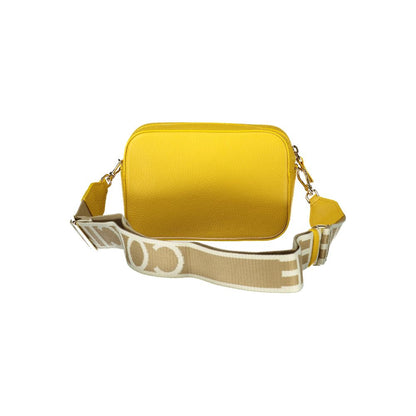 Coccinelle Yellow Leather Women Handbag with detachable strap, vibrant design, perfect for fashion-forward style enthusiasts.