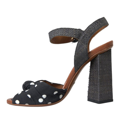 Dolce & Gabbana Black Polka Dot Leather Heels Sandals Shoes