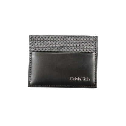 Calvin Klein Black Leather Wallet with card holder, 1 central pocket, contrast details, and logo print, sleek and stylish.