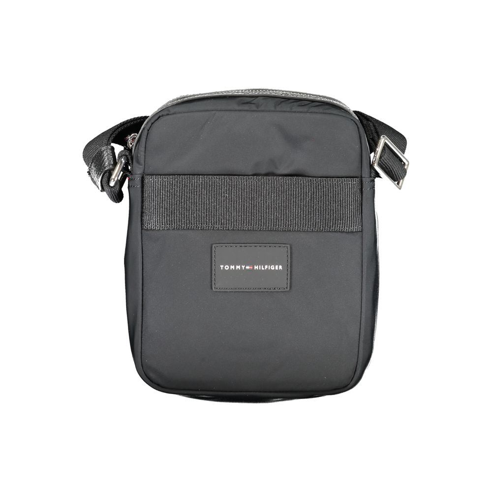 Tommy Hilfiger Black Polyester Shoulder Bag with adjustable strap, external pocket, zip closure, and contrasting details