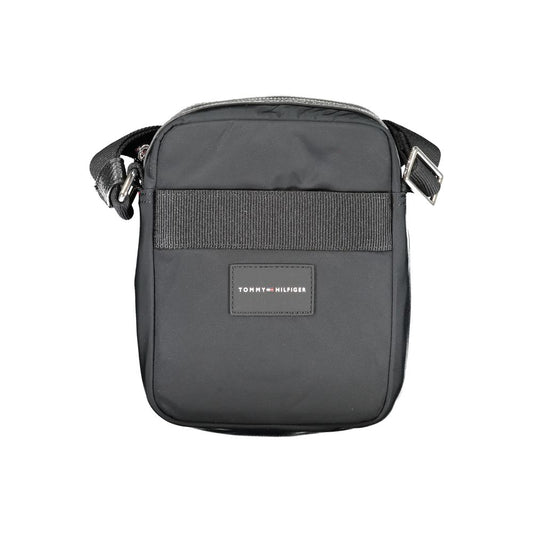 Tommy Hilfiger Black Polyester Shoulder Bag with adjustable strap, external pocket, zip closure, and contrasting details