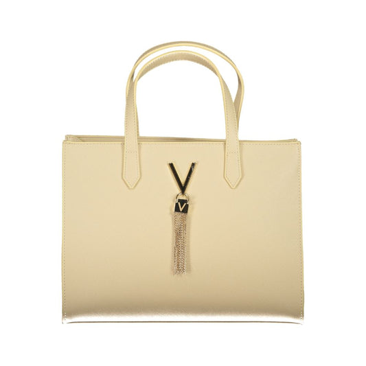 Mario Valentino Beige Polyethylene Handbag with handles and shoulder strap, featuring zip closure and logo detail.
