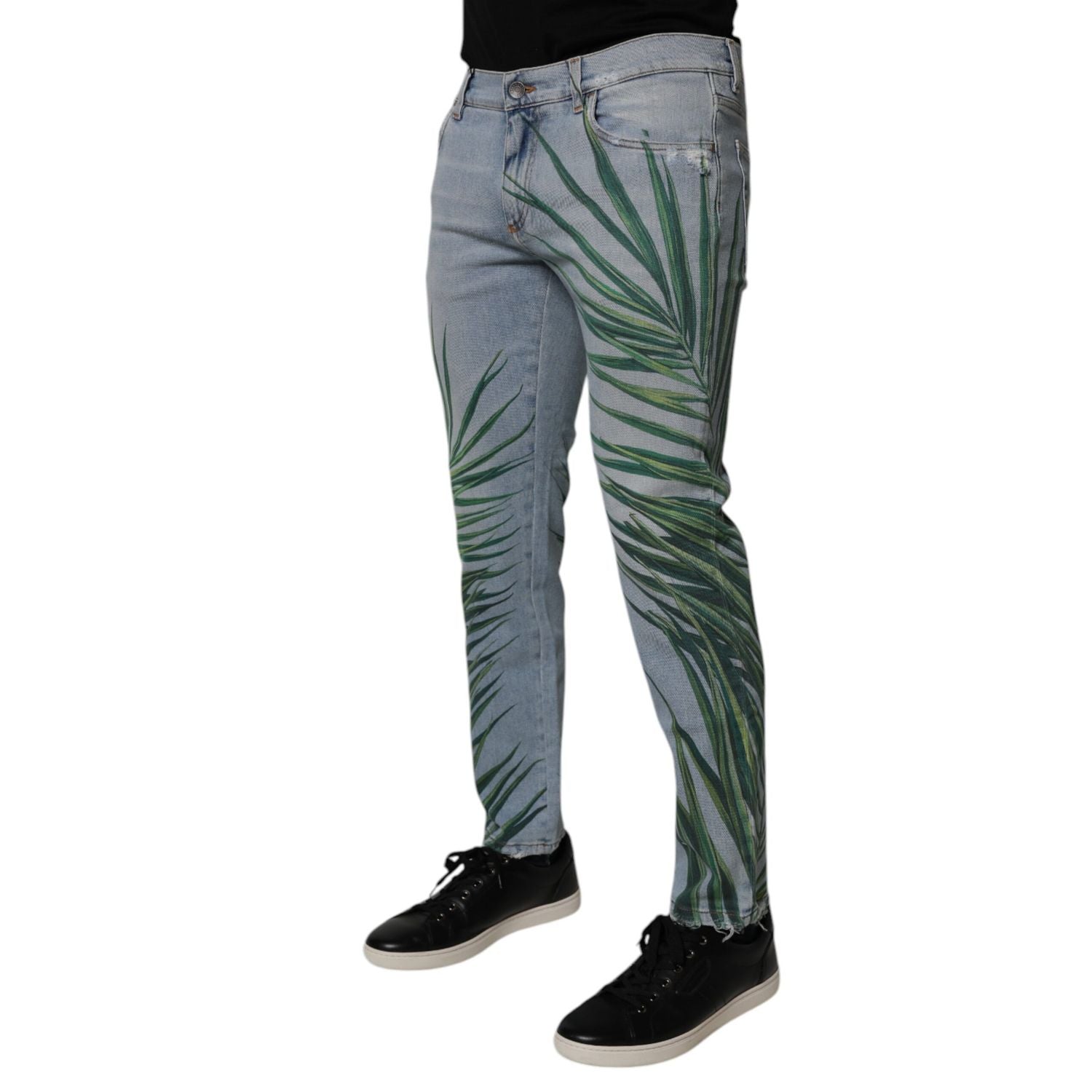 Dolce & Gabbana Light Blue Leaf Cotton Classic Men Denim Jeans