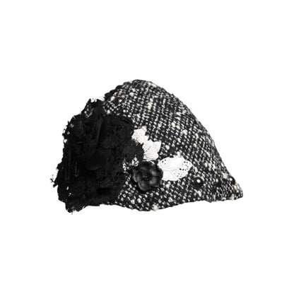 Dolce & Gabbana Black Wool White Floral Embellished Cloche Hat Dolce & Gabbana