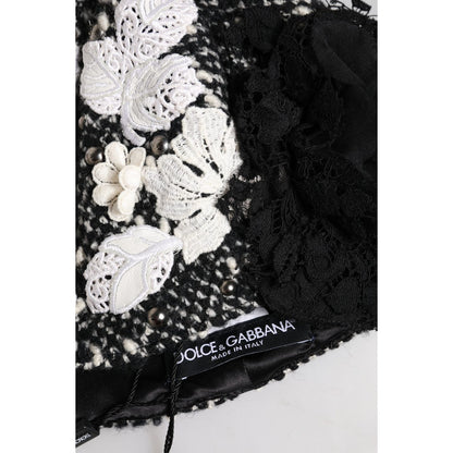 Dolce & Gabbana Black Wool White Floral Embellished Cloche Hat Dolce & Gabbana