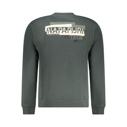 Napapijri Green Cotton Men Sweater with bold print and logo on the back, long-sleeve, crew neck, regular fit, chic and sophisticated design.