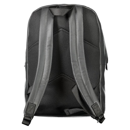 Back view of Calvin Klein Black Polyester Men Backpack with adjustable shoulder straps and ergonomic design.