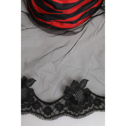 Dolce & Gabbana Black Red Stripes Lace Tulle Bucket Hat