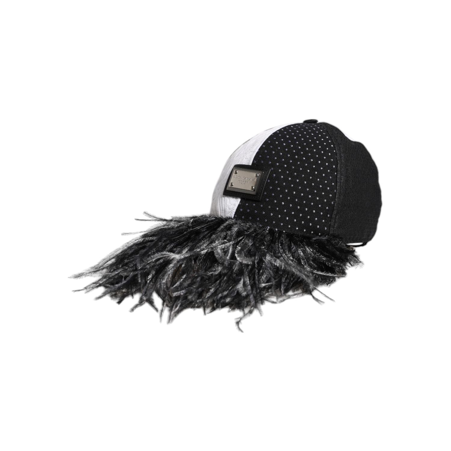 Dolce & Gabbana White Black Polka Dot Feathers Baseball Cap