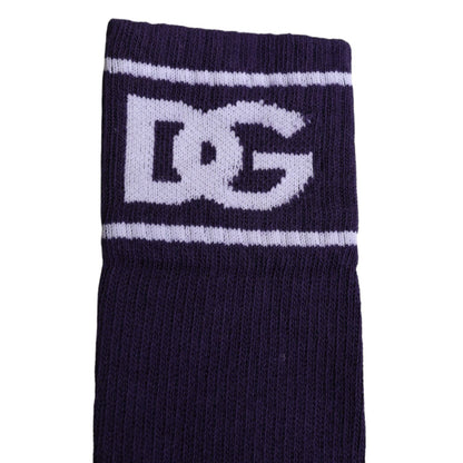 Dolce & Gabbana Purple Cotton DG Logo Print Open Toe Socks