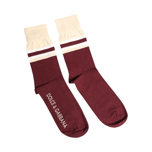 Dolce & Gabbana Burgundy Stretch Logo Print Mid Calf Socks