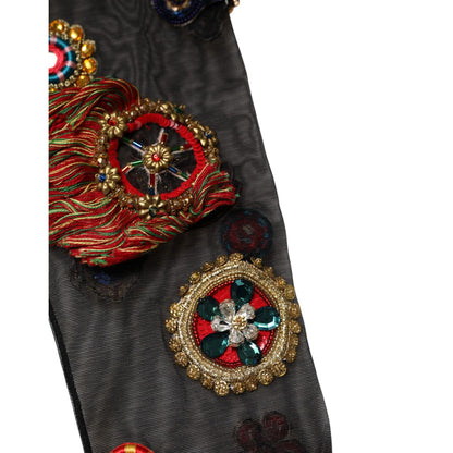 Dolce & Gabbana Black Stretch Carretto Crystal Stockings Socks