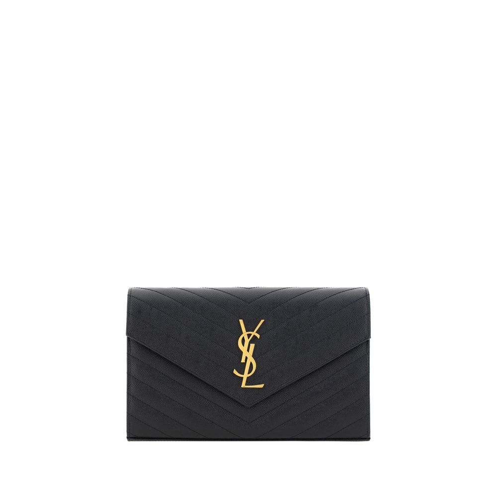 Saint Laurent Logoed Shoulder Bag with matelassé print and golden logo plaque