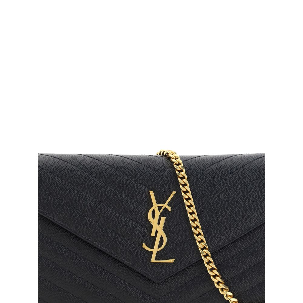 Saint Laurent Logoed Shoulder Bag with iconic gold logo and chain strap