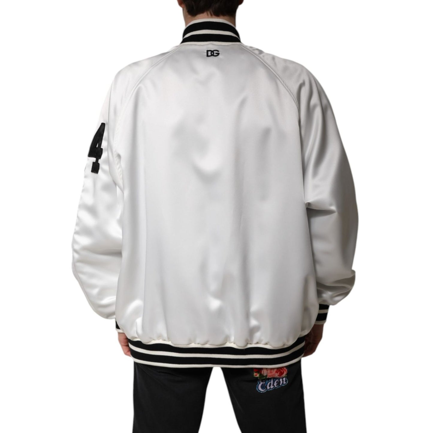 Dolce & Gabbana White DG Logo Polyester Jersey Bomber Jacket