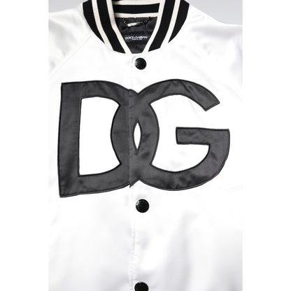 Dolce & Gabbana White DG Logo Polyester Jersey Bomber Jacket