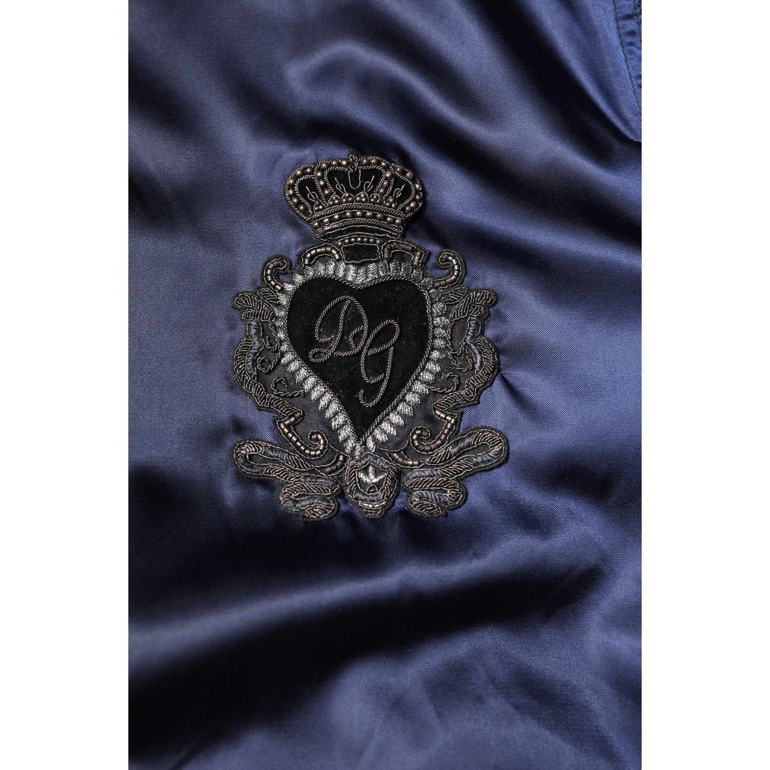 Dolce & Gabbana Blue Nylon DG Crown Full Zip Bomber Jacket