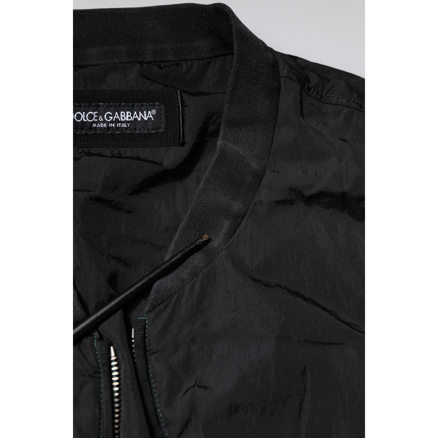 Dolce & Gabbana Black Nylon Logo Full Zip Bomber Jacket
