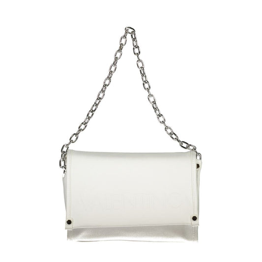 Mario Valentino White Polyethylene Handbag with chain shoulder handle, adjustable straps, and logo detail.