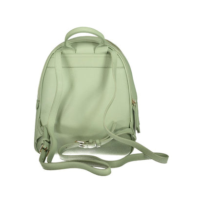 Mario Valentino Green Polyethylene Backpack with adjustable straps and zip closure, showcasing its back design.