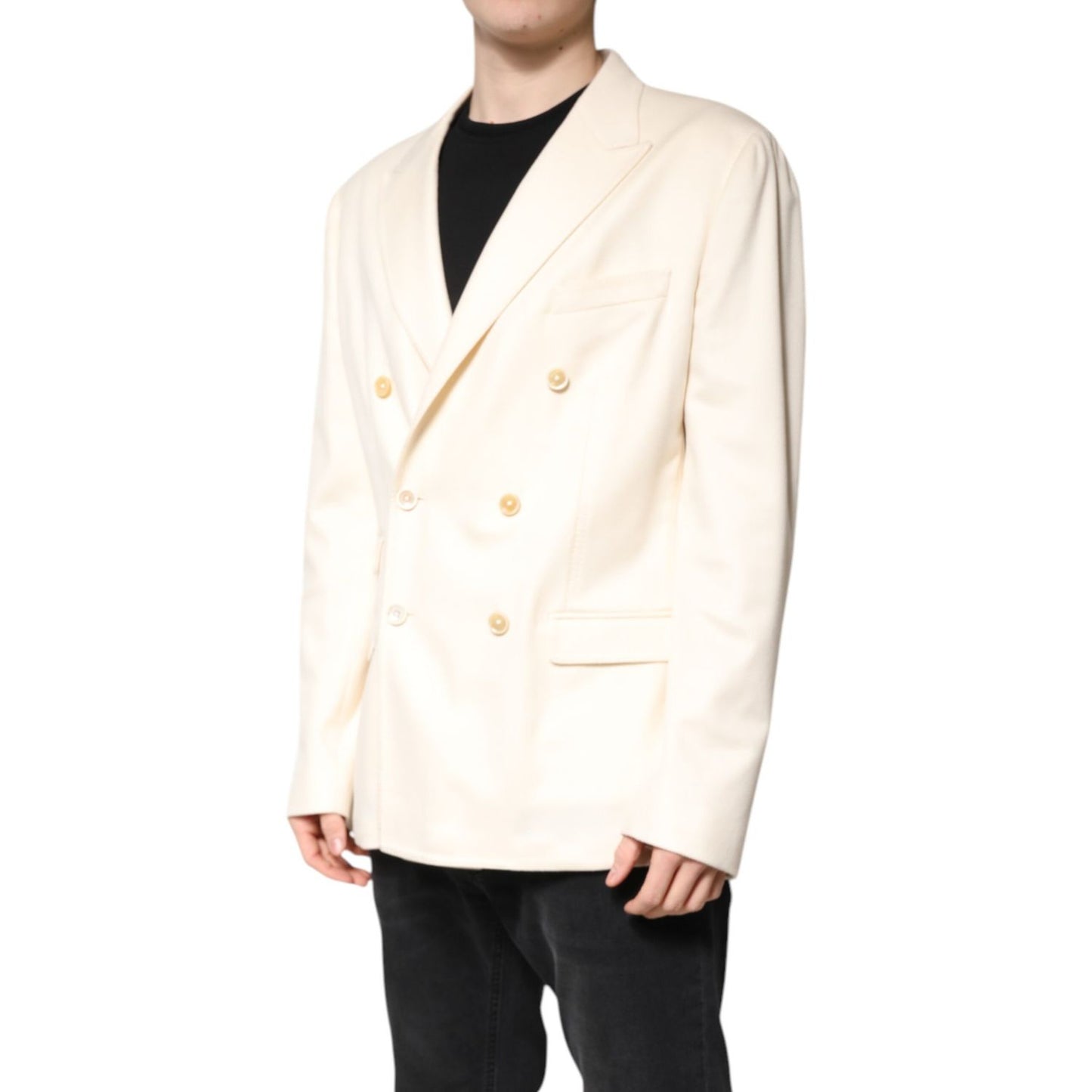 Dolce & Gabbana Beige Cashmere Double Breasted Coat Blazer