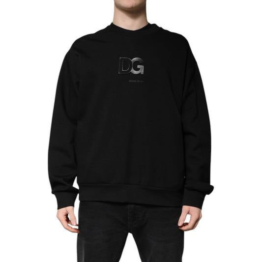 Dolce & Gabbana Black Cotton DG Crew Neck Pullover Sweater