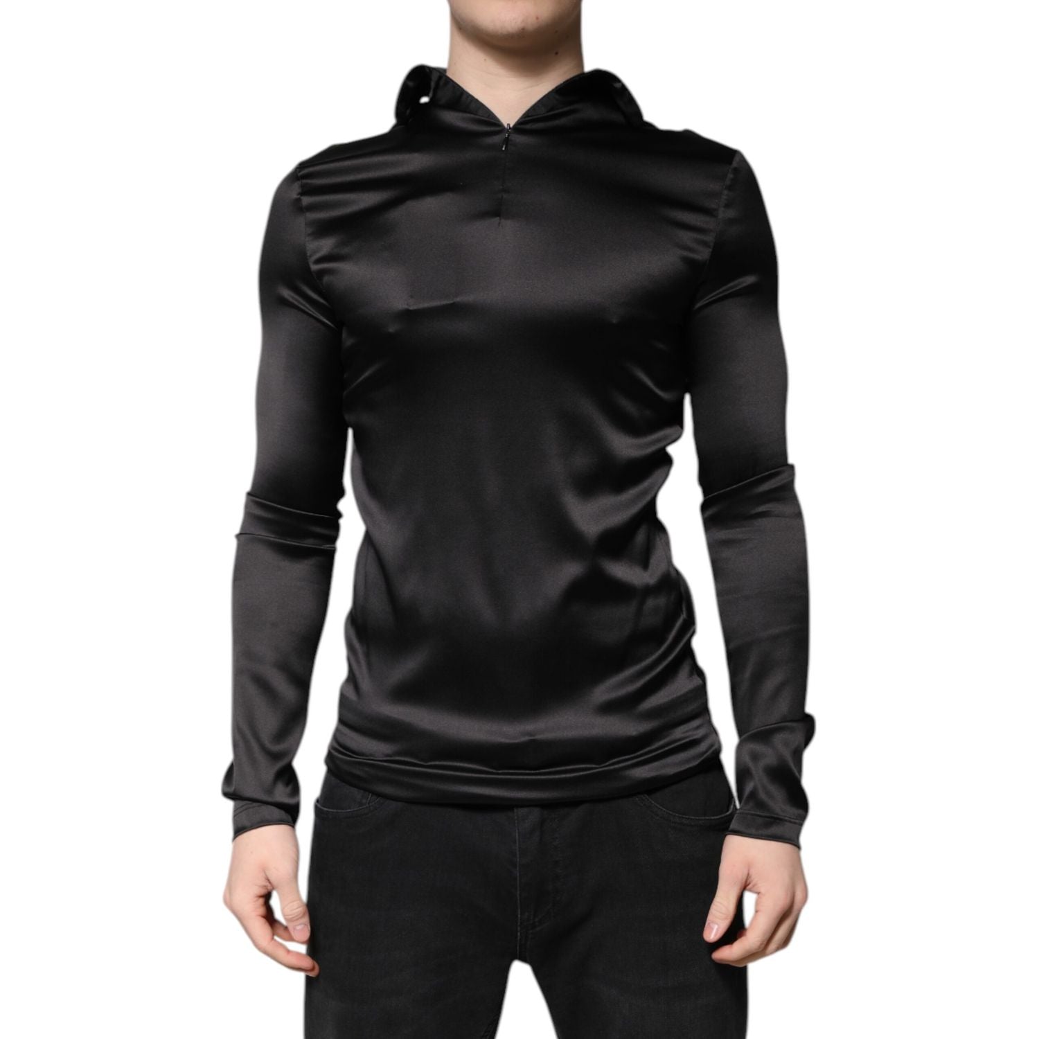 Dolce & Gabbana Black Silk Turtleneck Men Pullover Sweater