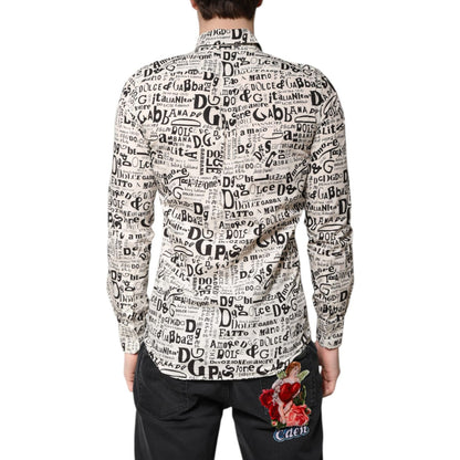 Dolce & Gabbana White Black Logo MARTINI Men Casual Shirt