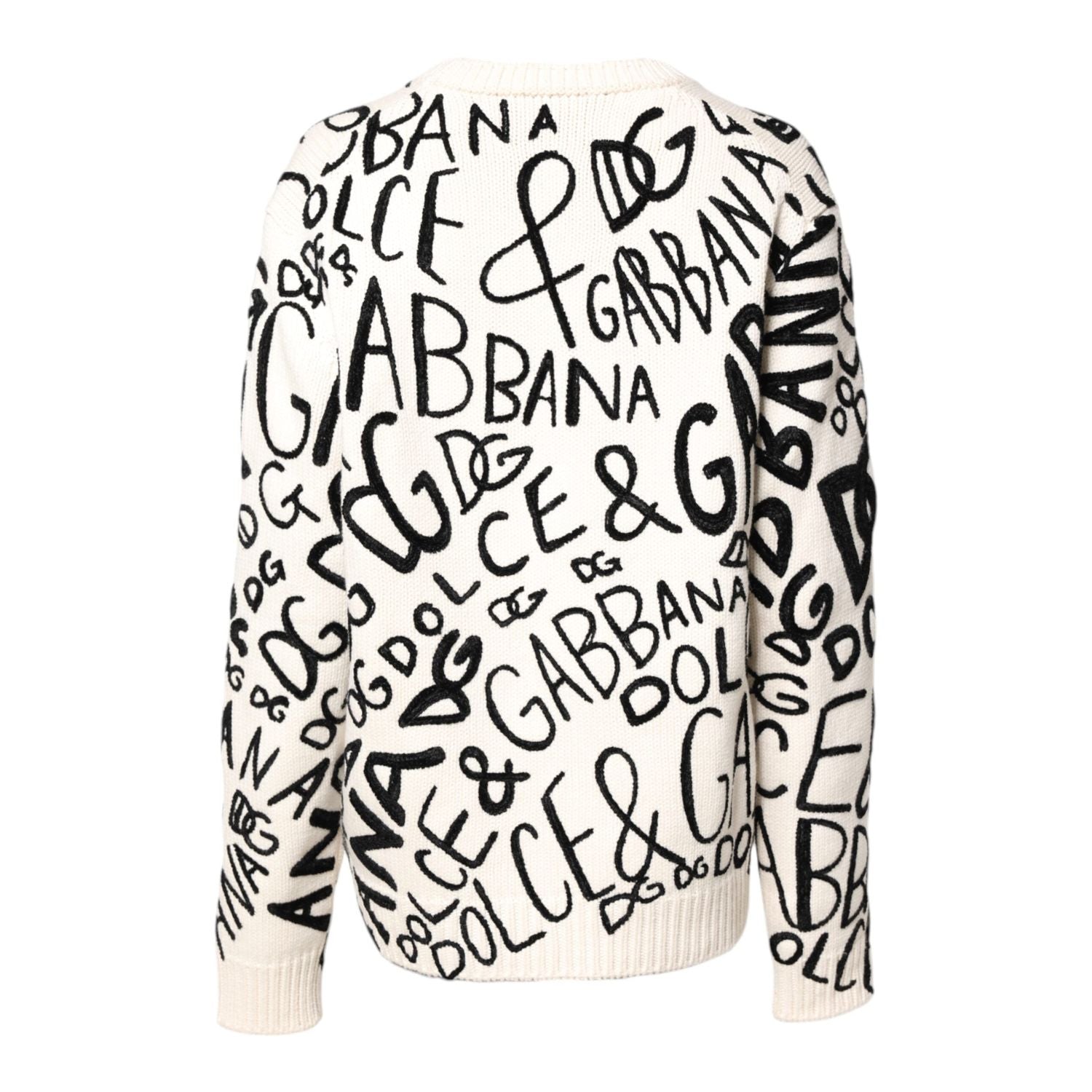 Dolce & Gabbana White Black Logo Print Women Pullover Sweater