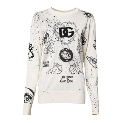 Dolce & Gabbana White Logo Angel Print Women Pullover Sweater