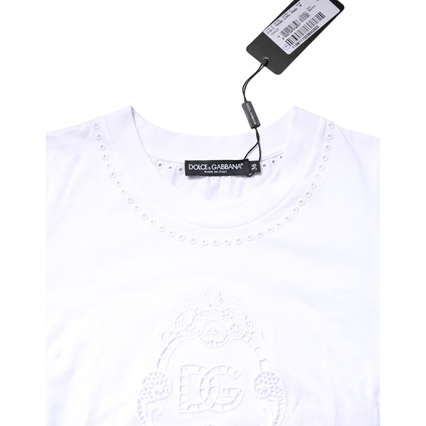 Dolce & Gabbana White Cotton Floral Logo Crew Neck T-shirt