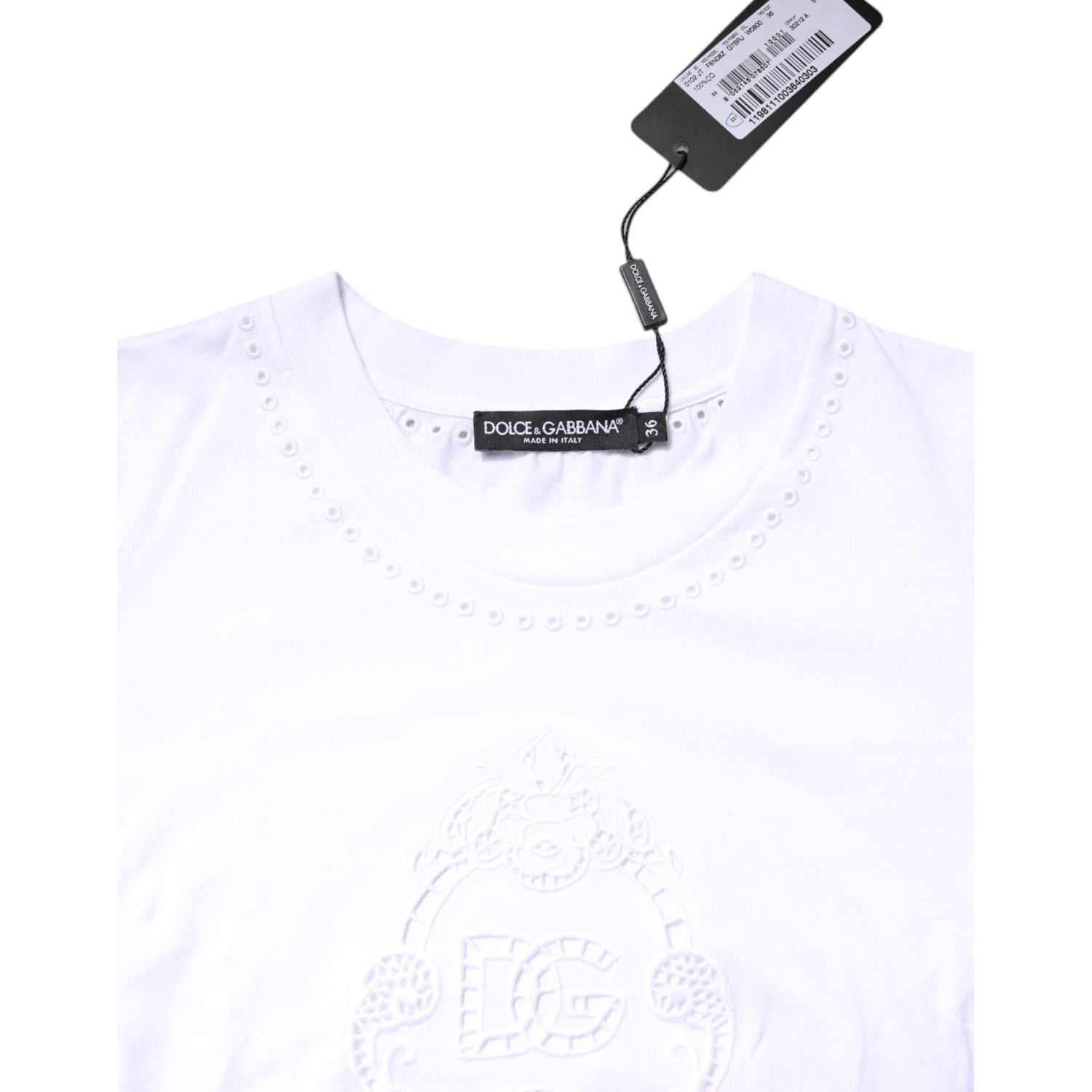 Dolce & Gabbana White Cotton Floral Logo Crew Neck T-shirt