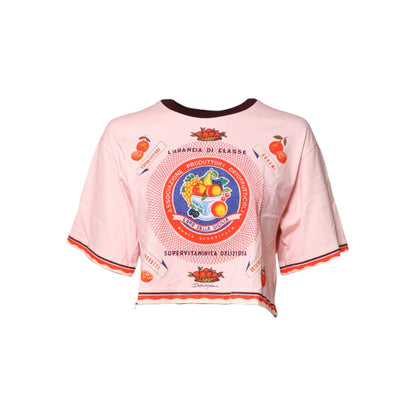 Dolce & Gabbana Pink Print Cotton Short Sleeves Cropped Top