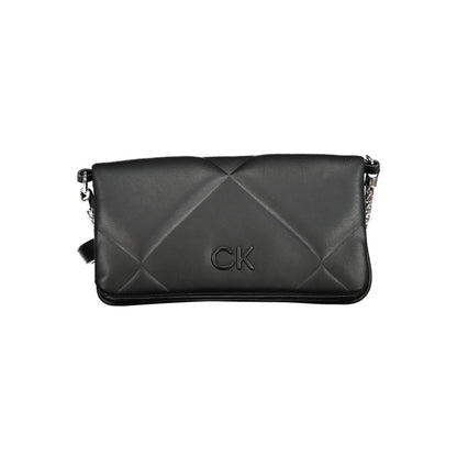 Calvin Klein Black Cotton Handbag with chain shoulder handle and logo, convertible to adjustable belt bag.