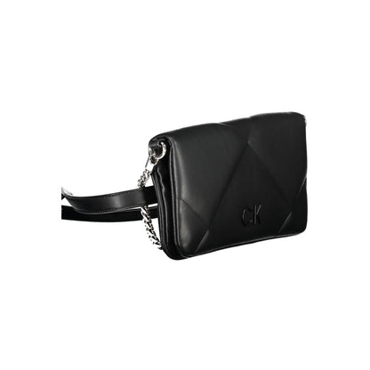 Calvin Klein Black Cotton Handbag with chain shoulder handle and adjustable belt, featuring contrasting details and CK logo.