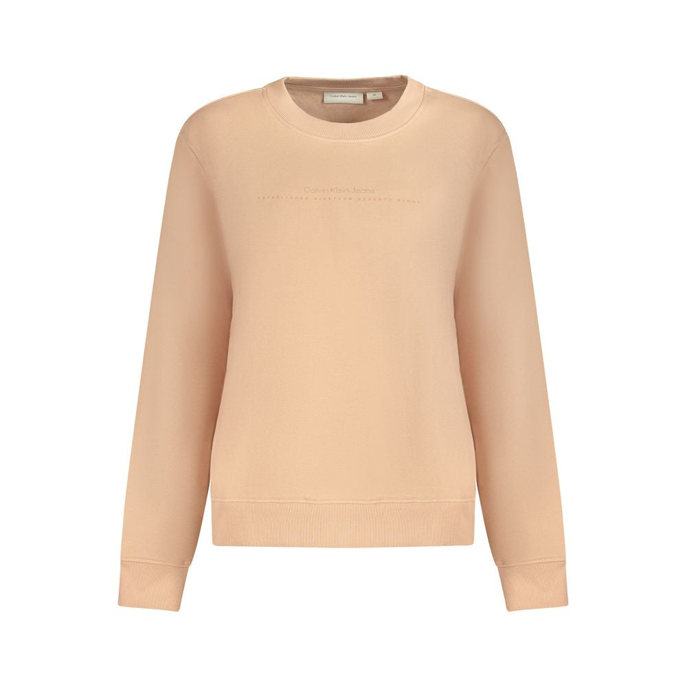 Calvin Klein Pink Cotton Women Sweater with long sleeves and iconic logo in a playful hue; stylish and comfortable for transitional seasons.