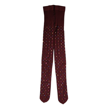 Dolce & Gabbana Maroon Nylon Crystal Embellished Pantyhose Tights Dolce & Gabbana