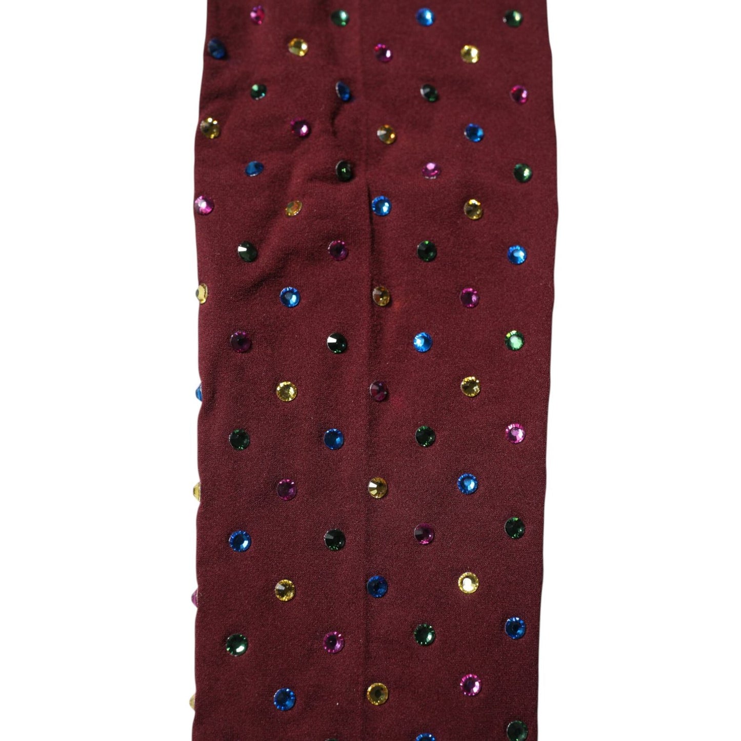 Dolce & Gabbana Maroon Nylon Crystal Embellished Pantyhose Tights Dolce & Gabbana
