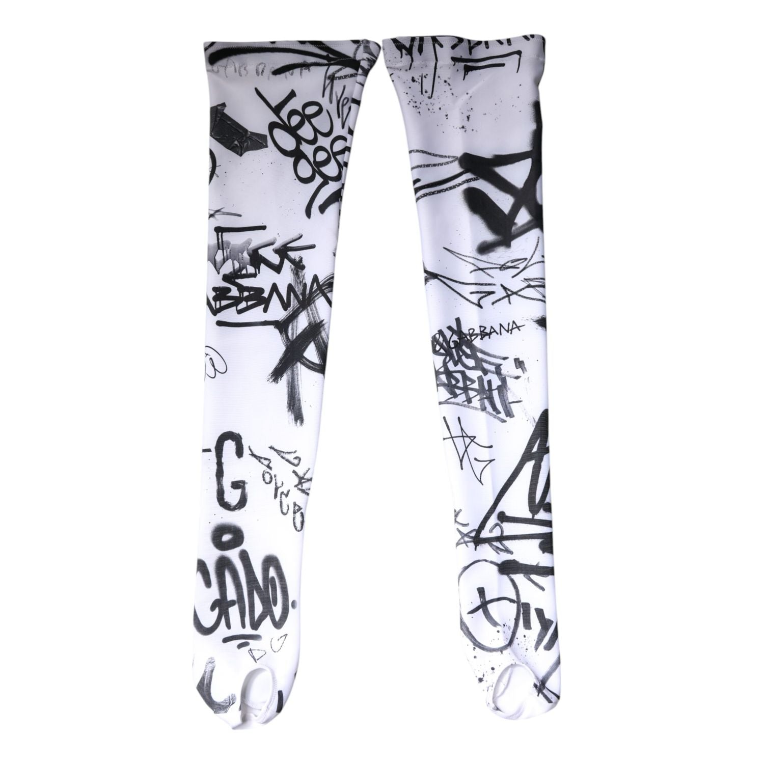 Dolce & Gabbana White Graffiti Cotton Over Calf Stockings Socks